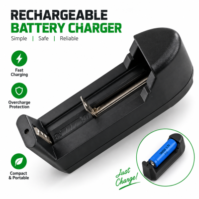 Universal Rechargeable Battery Charger – Multi-Functional Wall AC Fast Smart Charger with Auto-Stop, LED Indicator for 18650, 14500, 16340 & More Lithium-Ion Batteries